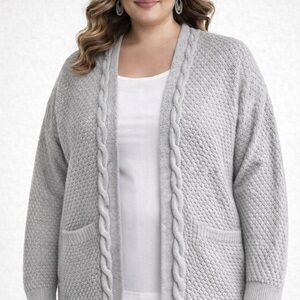 Reborn J Women’s Plus Size Open Front Knit Cardigan Short Sleeve Gray 3X